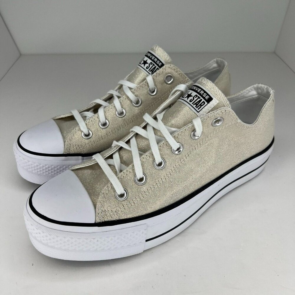 Converse Womens 568630C Cream Chuck Taylor All Star Low Lift Size 10.5 Sneakers